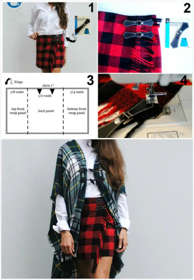 Checkered scarf skirt.