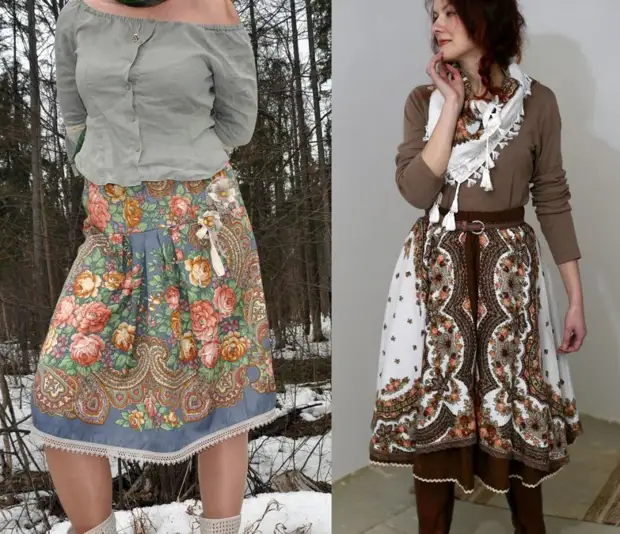 Russian handkerchief is a source of inspiration. Sew poncho, blouse, skirt