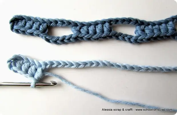 Плетене училище плетене на една кука бод урок ONDA (Wave Stitch)