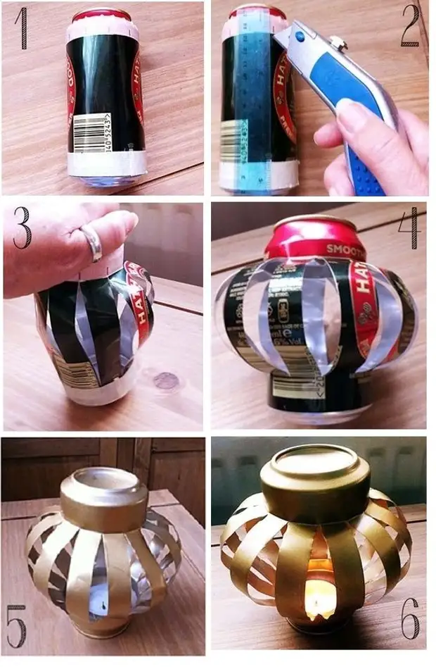 Candlestick lantern from beer can