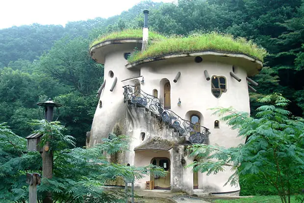 Bella casa dei funghi nel parco del Giappone