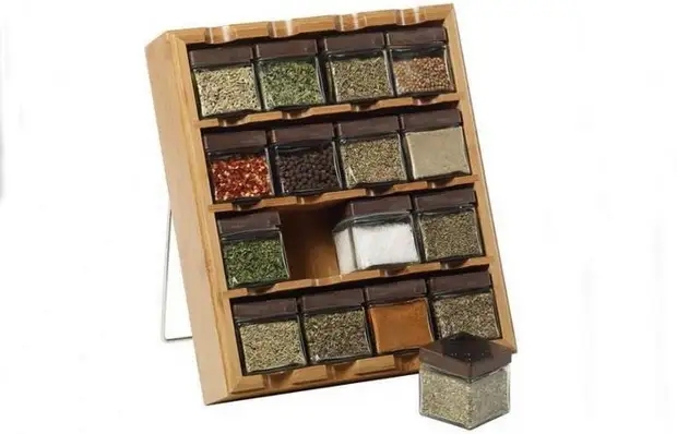 Bamboo multisective box for Kamenstein spices.