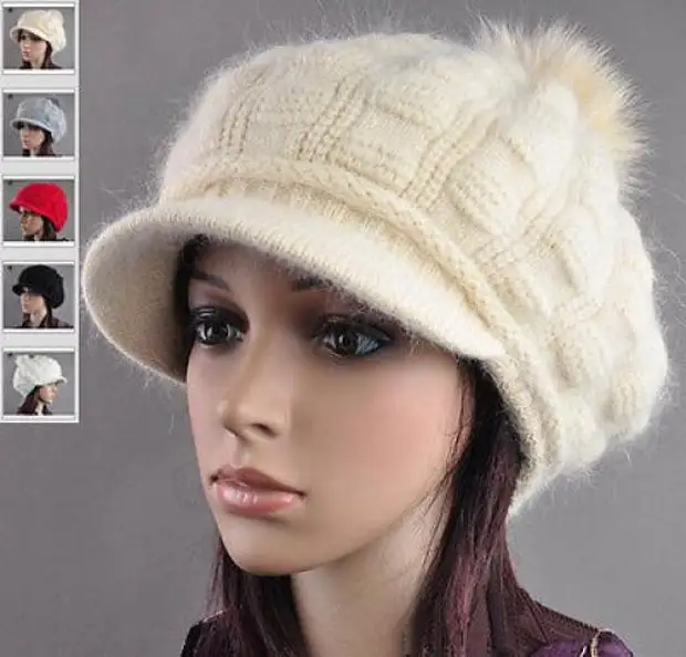 New Women's Rabbit Fur Knit Heklet Cap Bucked Hat Soft Ski Cover Beret One Size 60% Fur 39.5% Nylon 0,5% Spandex