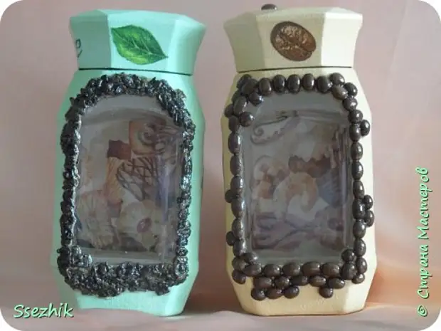 Tee-koffie stel. Omgekeerde decoupage: Meesterklas