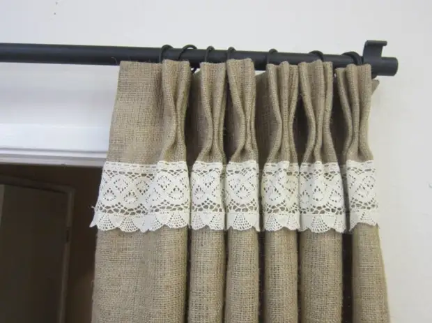 Burlap Curtains: Mma, ịdị mfe na nkasi obi na foto 35