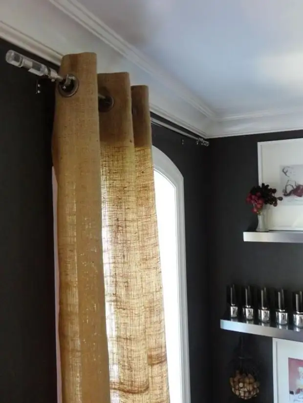 Burlap Curtains: Mma, ịdị mfe na nkasi obi na foto 35