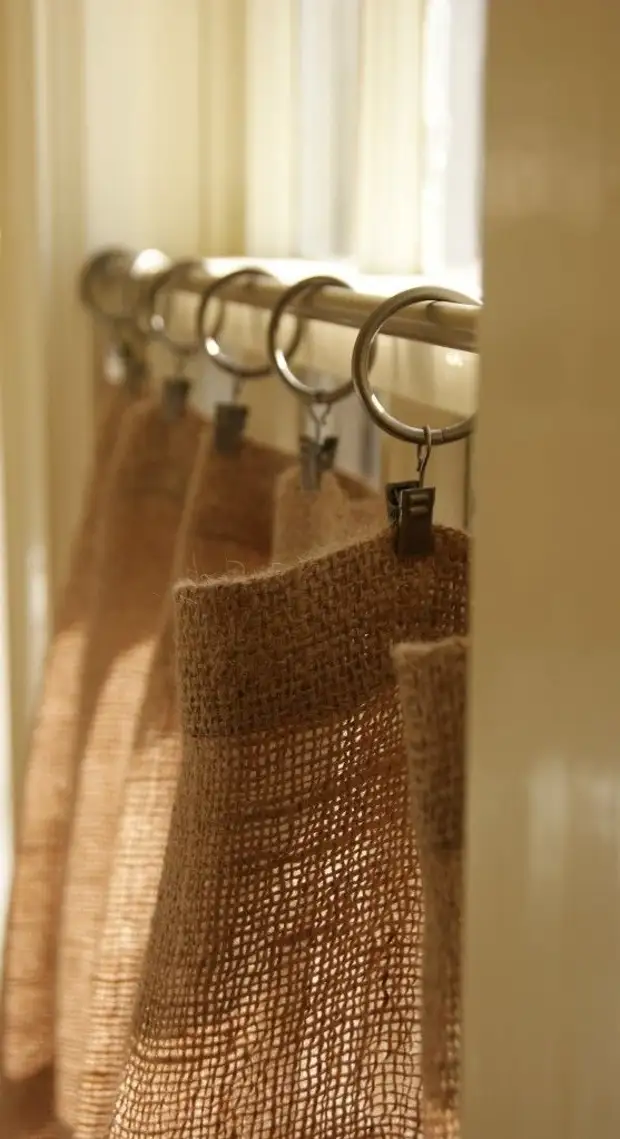 Burlap Curtains: Mma, ịdị mfe na nkasi obi na foto 35