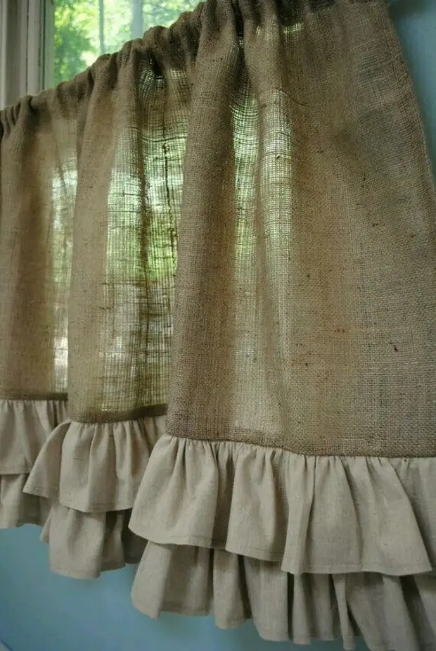 Burlap Curtains: Mma, ịdị mfe na nkasi obi na foto 35