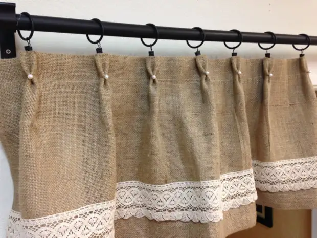 Burlap Curtains: Mma, ịdị mfe na nkasi obi na foto 35