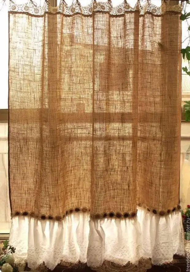 Burlap Curtains: Mma, ịdị mfe na nkasi obi na foto 35