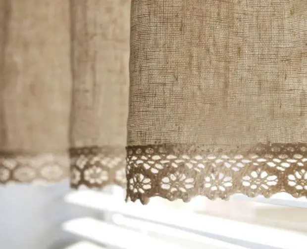 Burlap Curtains: Mma, ịdị mfe na nkasi obi na foto 35