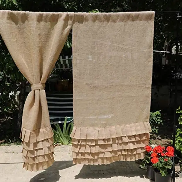 Burlap Curtains: Mma, ịdị mfe na nkasi obi na foto 35