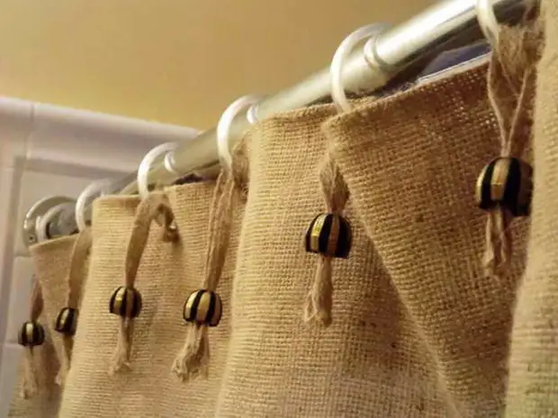 Burlap Curtains: Mma, ịdị mfe na nkasi obi na foto 35