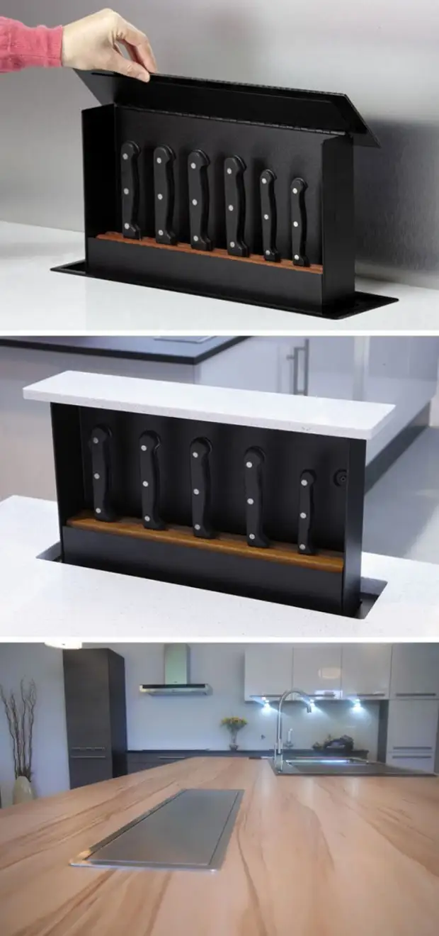 Retractable storage system for kitchen knives photo