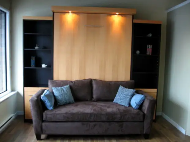 Bed disguised as a cabinet for the sofa.