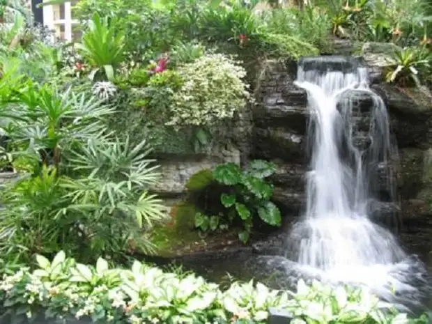 Corrediça alpina com uma cachoeira com suas próprias mãos