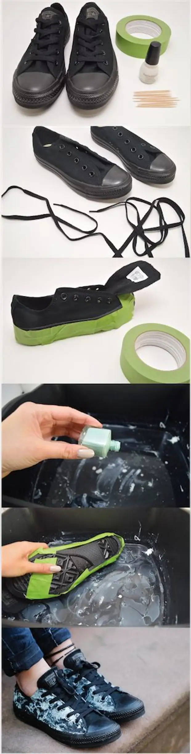 Blogger Kirsten Nunez pokazuje kako se prenamjeni ribbing trend noktiju i primijeniti tehniku ​​na Chucks u ovom jednostavno DIY #CHuckHack Post: http://www.studs-and-pearls.com/2014/12/diy-Miy-low-tops .html #converse #dyy: