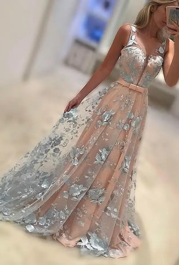 Baru ARRIVEL A-LINE V-Neck Sweep Train Lace Long Prom Dress, 2017 Pakaian Petang, 379: