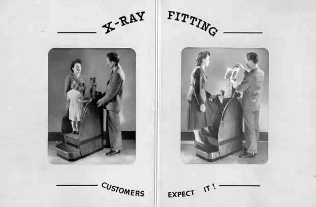Por que na primeira metade do século XX, durante os zapatos de montaxe, as pernas brillaban o pé de raios X, zapatos, rengen