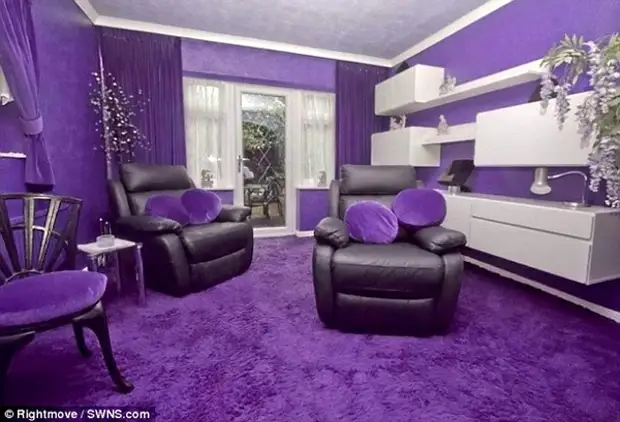 Purple House, Englannissa, suunnittelu, sisällä, violetti sävyjä