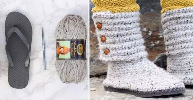 Dampal suku Vietnam sareng wollens wolles: knit sapatu usum tiris