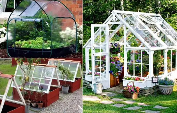 Greenhouses da za a iya yi tare da nasu hannayensu daga kayan araha.