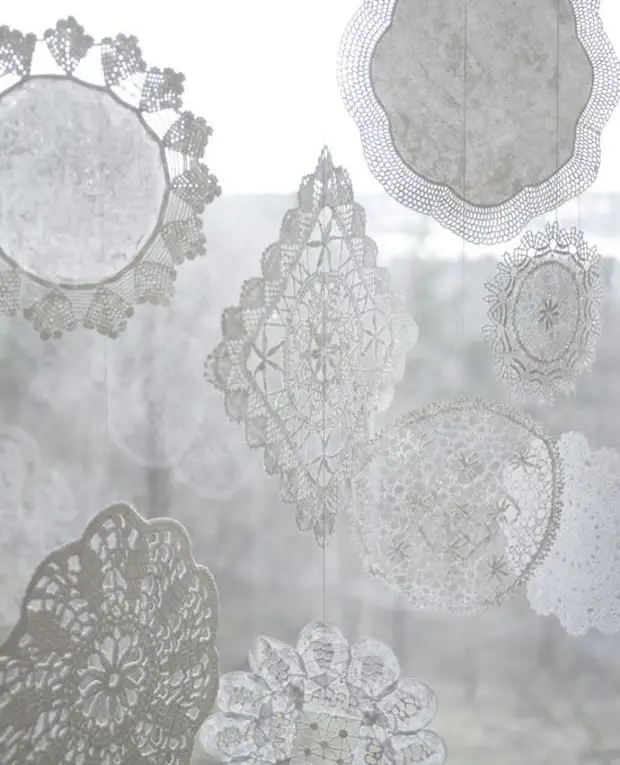 Starched doily snowflakes.