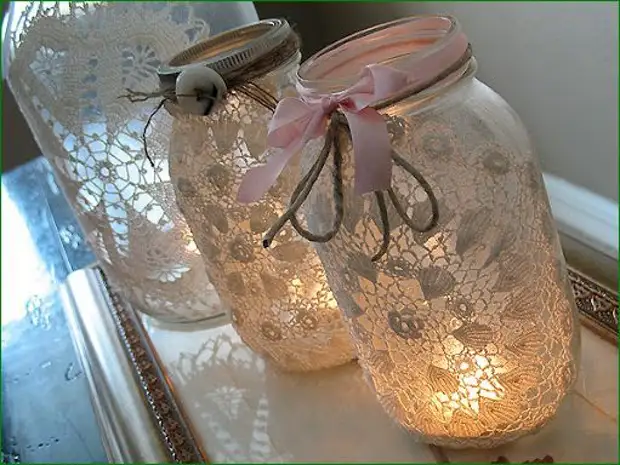 Doily Lit Mason Jar dekoracio