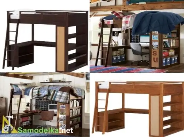 Kabinet vir 'n tiener boonste bed by die onderste lessenaar