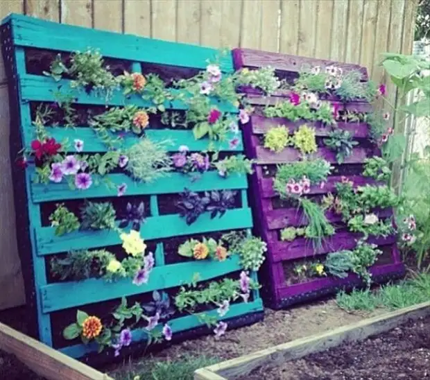 Verticale bloemtuin van oude pallet