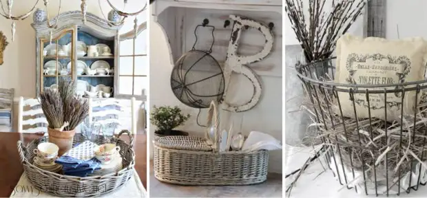 Baskets in the interior of the kitchen in the style of Provence