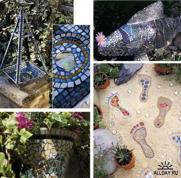 Mosaïek in die tuin met hul eie hande