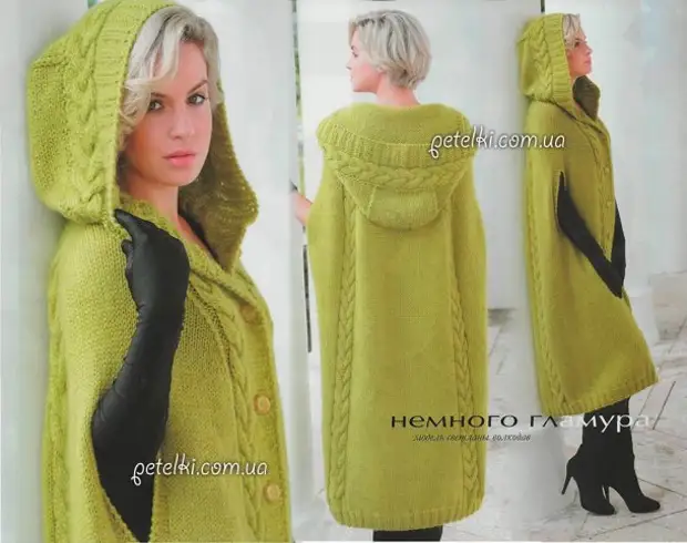 Ekstravagante coat-poncho eger. Beskrivelse, ordninger, mønster