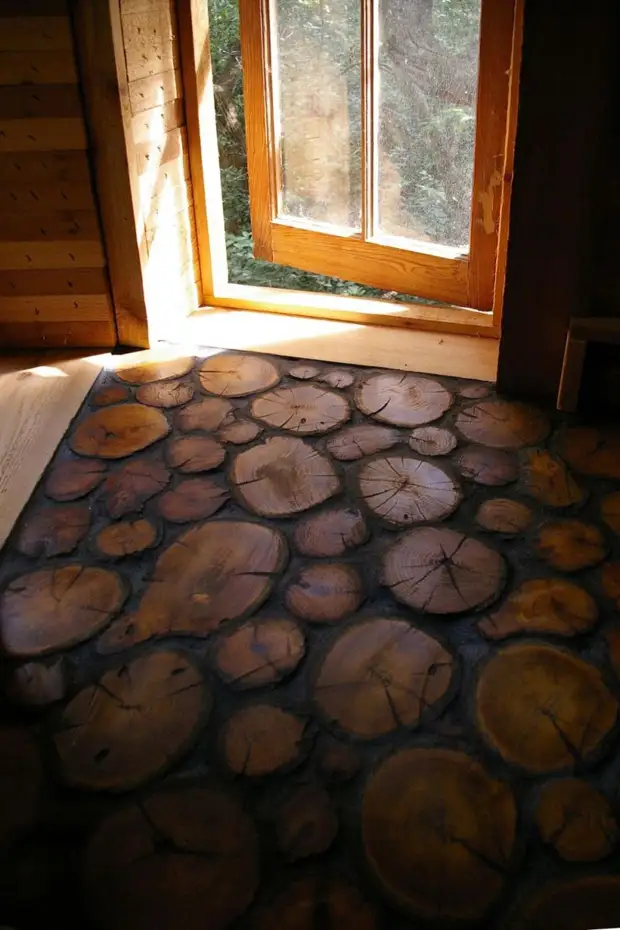 Unusual wooden floor. Interior design, floors