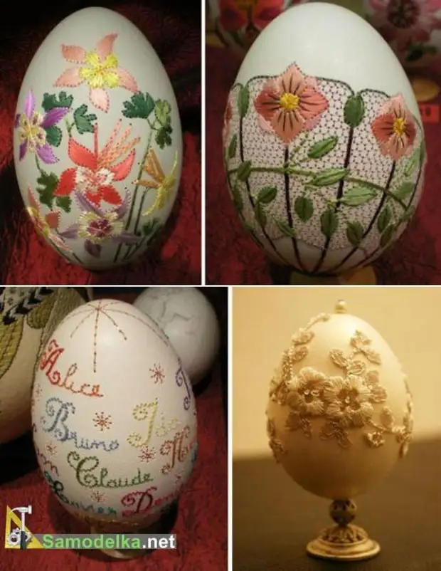 अंडे पर कढ़ाई - जटिल फूल और शिलालेख