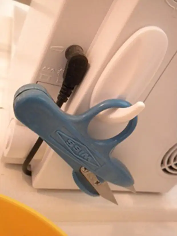 6. Secure the hook on the side of your sewing machine and hang scissors. Now they will not be constantly lost at the most right moment of life, velcro, tips, tricks