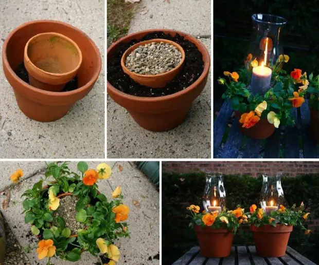 Det ursprungliga sättet att kombinera lampan och blomman, som ser perfekt ut i trädgården.