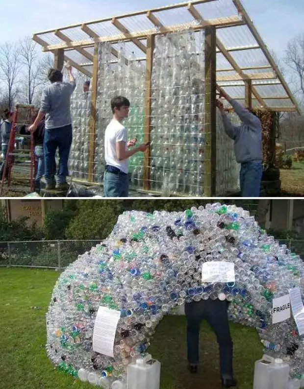 Drivhus fra plastflasker og andre landsideer fra plastik. Master Class + Video