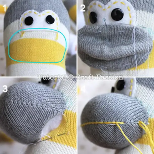 Bild Spillsaachen aus Socken, maacht witzeg Affen mat hiren eegenen Hänn
