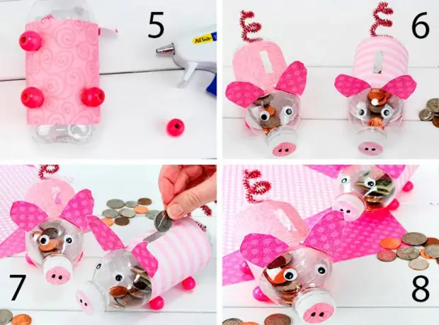 חזירים מבקבוקי פלסטיק לעשות את זה בעצמך: 6 צעד אחר צעד כיתות אמן