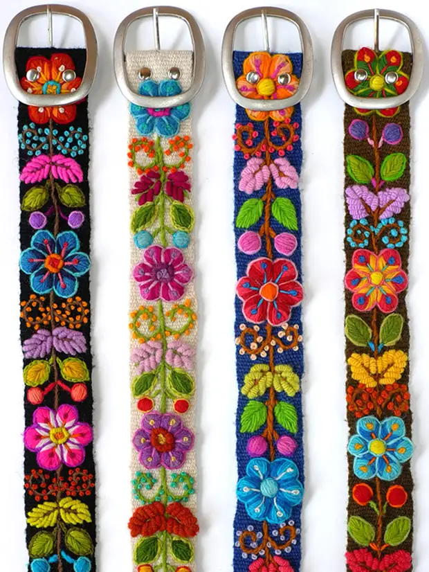 Borduurwerk van de Peruviaanse Indianen: bloemen van de Highland Andes