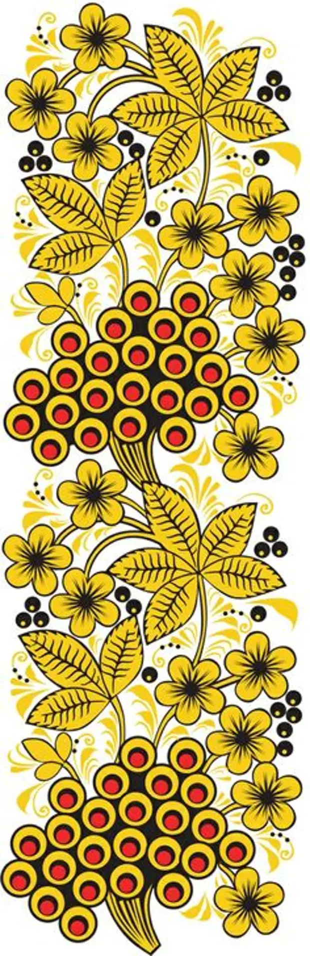 Peinture de Khokhlome folklorique de la Russie. Un motif floral avec des baies en couleurs dorées. #Russien #folk #pagne #Russie