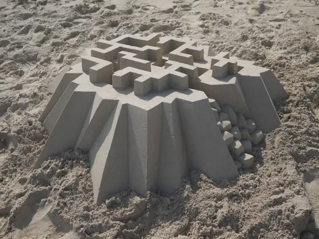 Sand geometrie Kelvin Seiberta architektura, písek, pláž