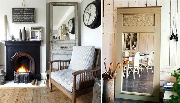 Hängare, hyllor, spegel, bord: gammal dörr som en inspirationskälla