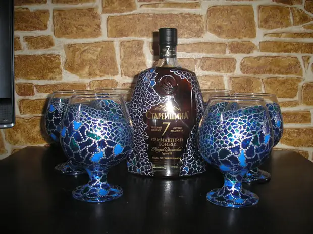 Skilderij "kado-set" (flesse cognac + glêzen)