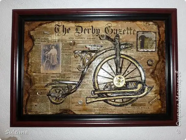 Malířský panel Obrázek Master Class Applique Montáž Retro Bicycle Steampunk Papír lepenka fotografie 2