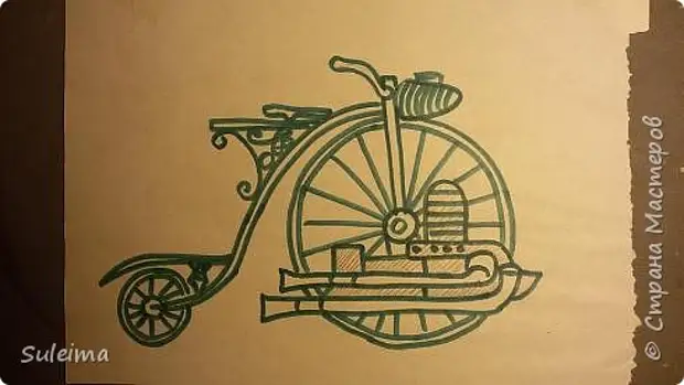 Malířský panel Obrázek Master Class Applique Montáž Retro Bicycle Steampunk Papír lepenka Photo 4