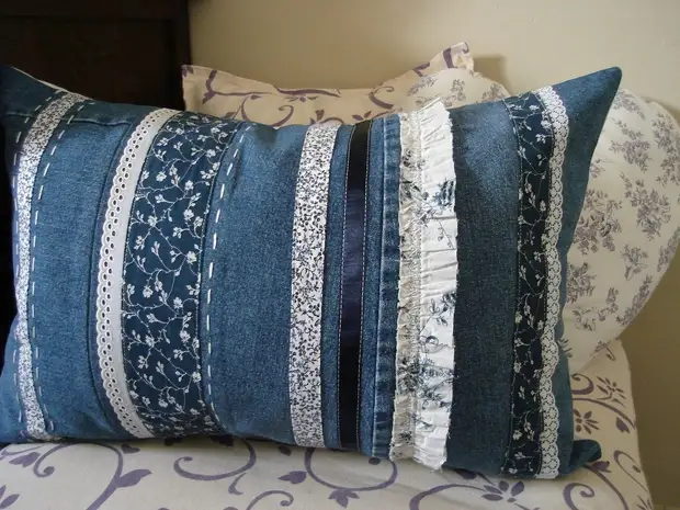 Идеи за декоративни възглавници, направени от стари дънки