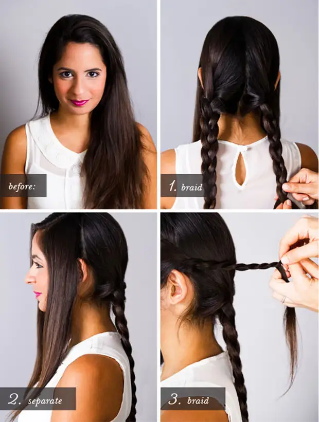 მსუბუქი და ლამაზი hairstyles საწყისი pigtails