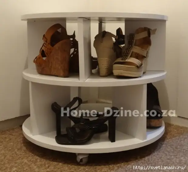 Function puff with shelves for shoes on wheels with their own hands